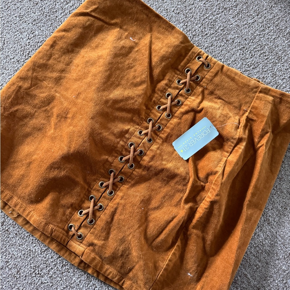 Forever 21+ Rust Corduroy Skirt (Lace-Up Front, NWT) Size 0X